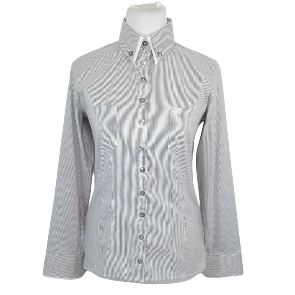 Winston Equestrian Striped Show Shirt Gray White 40R US Women's 10/12 NWT